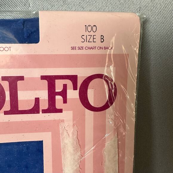 Womens NOS Vintage Adolfo Bright Blue Textured Sandalfoot Nylon Pantyhose Size B - Picture 4 of 5